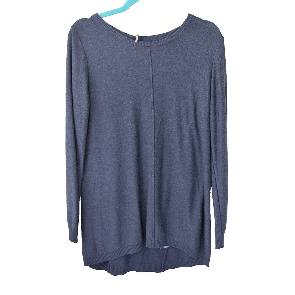 Joan Vass Sweater Womens L Blue Cashmere Blend Lightweight Pullover Quite Luxury